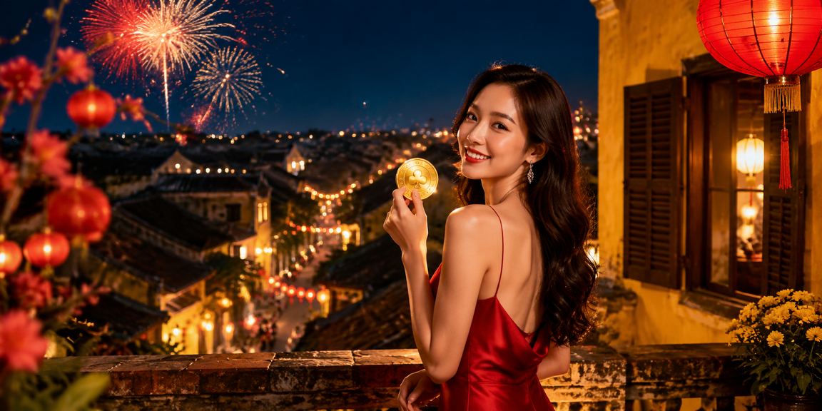 Không khí lễ hội Hội An và người dùng kiểm tra thông tin hoàn tiền trên điện thoại