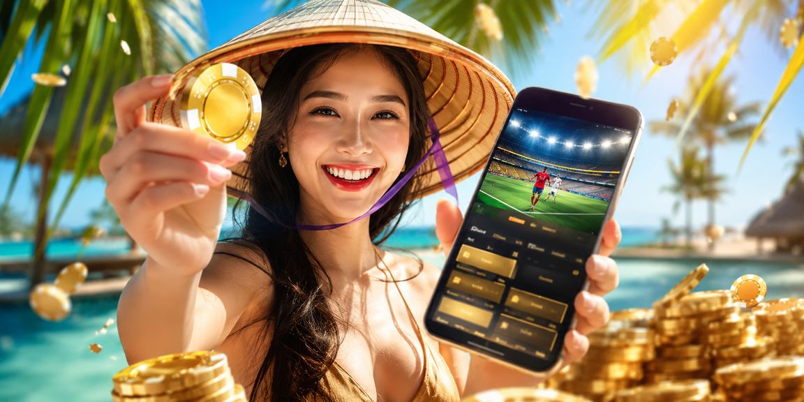 Người dùng tại Phú Quốc đặt kèo thể thao trực tuyến với nón lá đặc trưng miền Nam